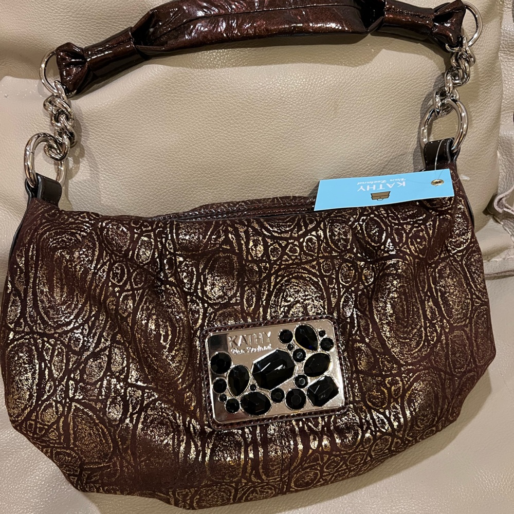 Kathy Van Zeeland Metallic Brown Shoulder Bag